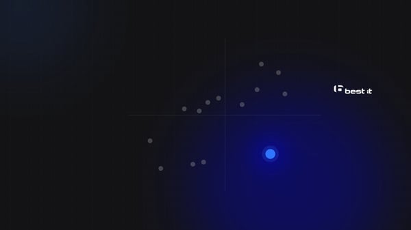 Abstrahierter Quadrant mit einem leuchtenden Punkt im Visionaries-Feld – best it Analyse zum Gartner Magic Quadrant 2026